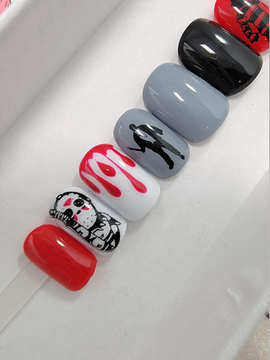 Freddy vs Jason Slasher Horror Blood Drips Halloween Nails.Press On Nails, False, Fake Nails Glue Ons