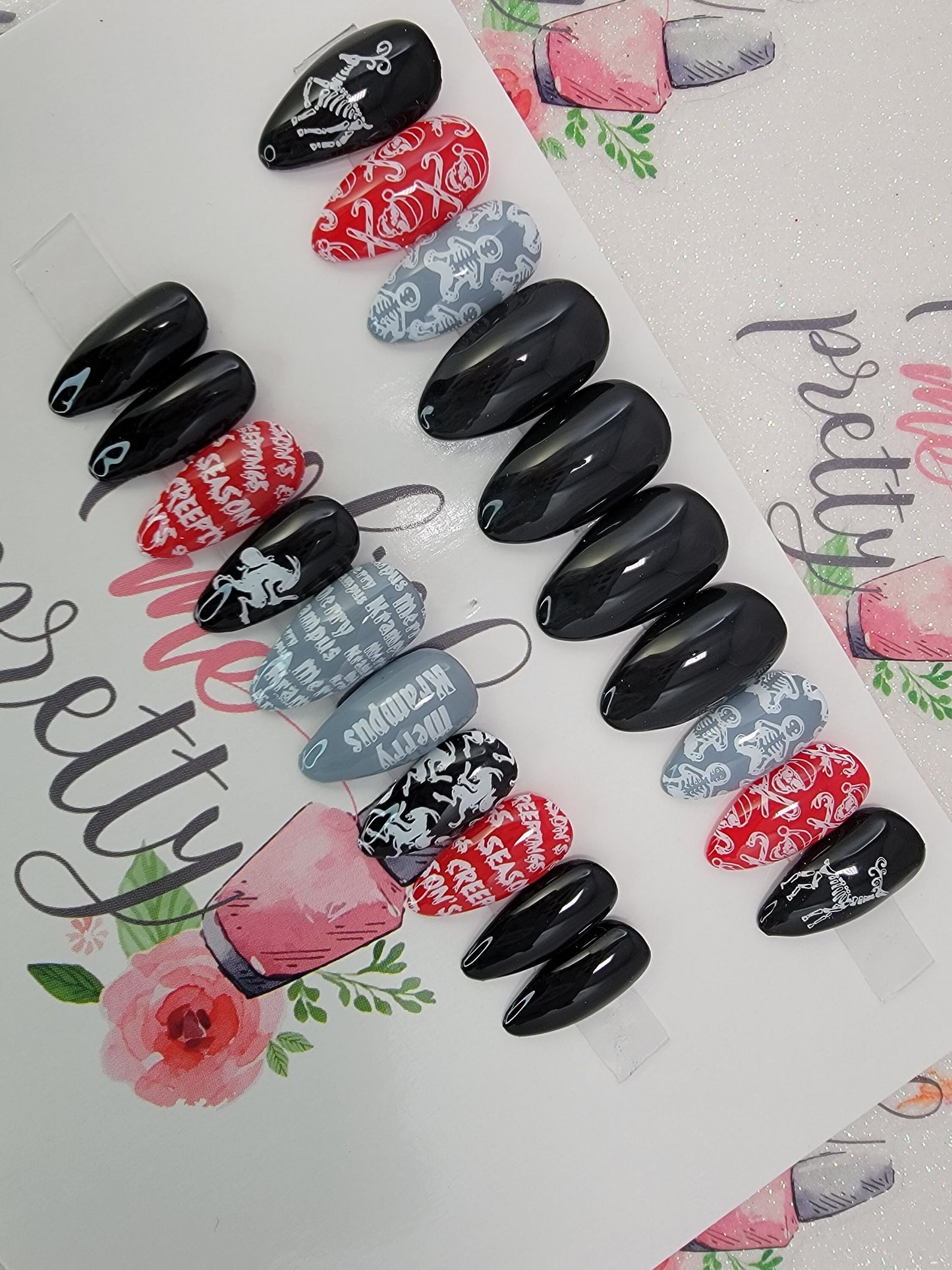 Merry Krampus Evil Christmas GingerDead Creepy Christmas Reindeer Skeleton Press On Nails, False, Fake Nails Glue Ons