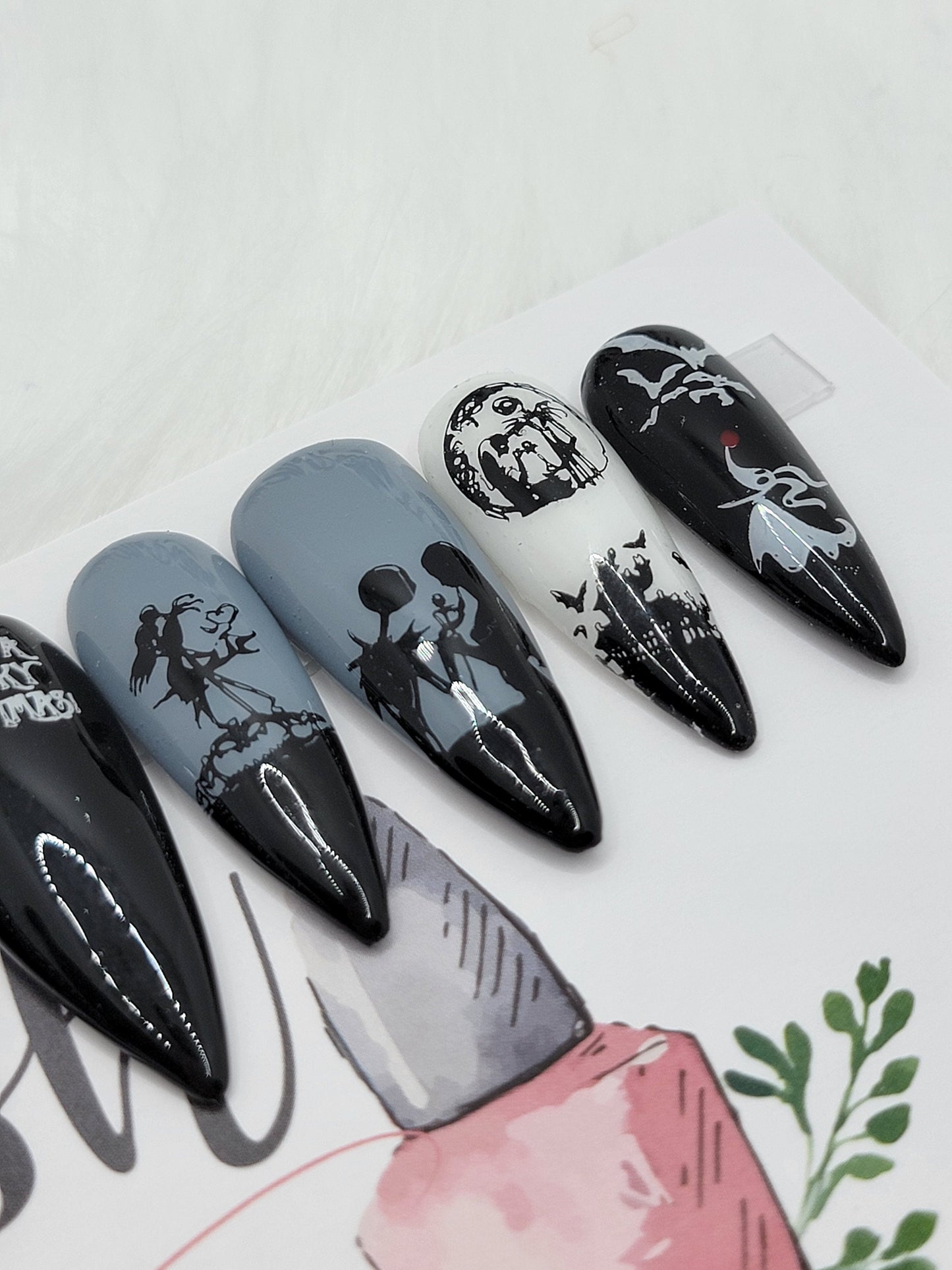 Halloween Jack and Sally Silhouettes LOVE...Press On Nails, False, Fake Nails Glue Ons
