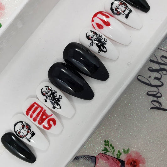 Horror Movie Nails, Puzzle Guy, Billy, Tricycle, Blood Drips...Press On Nails,  False, Fake Nails Glue Ons