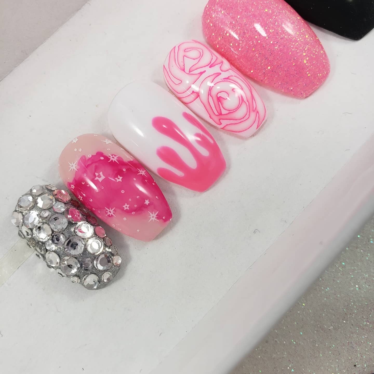 Good VS Evil Goth, Ice Cream, Blood Drip Nails, Rhinestone Nails, Press On Nails,  False, Fake Nails Glue Ons