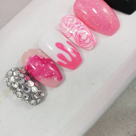 Good VS Evil Goth, Ice Cream, Blood Drip Nails, Rhinestone Nails, Press On Nails,  False, Fake Nails Glue Ons