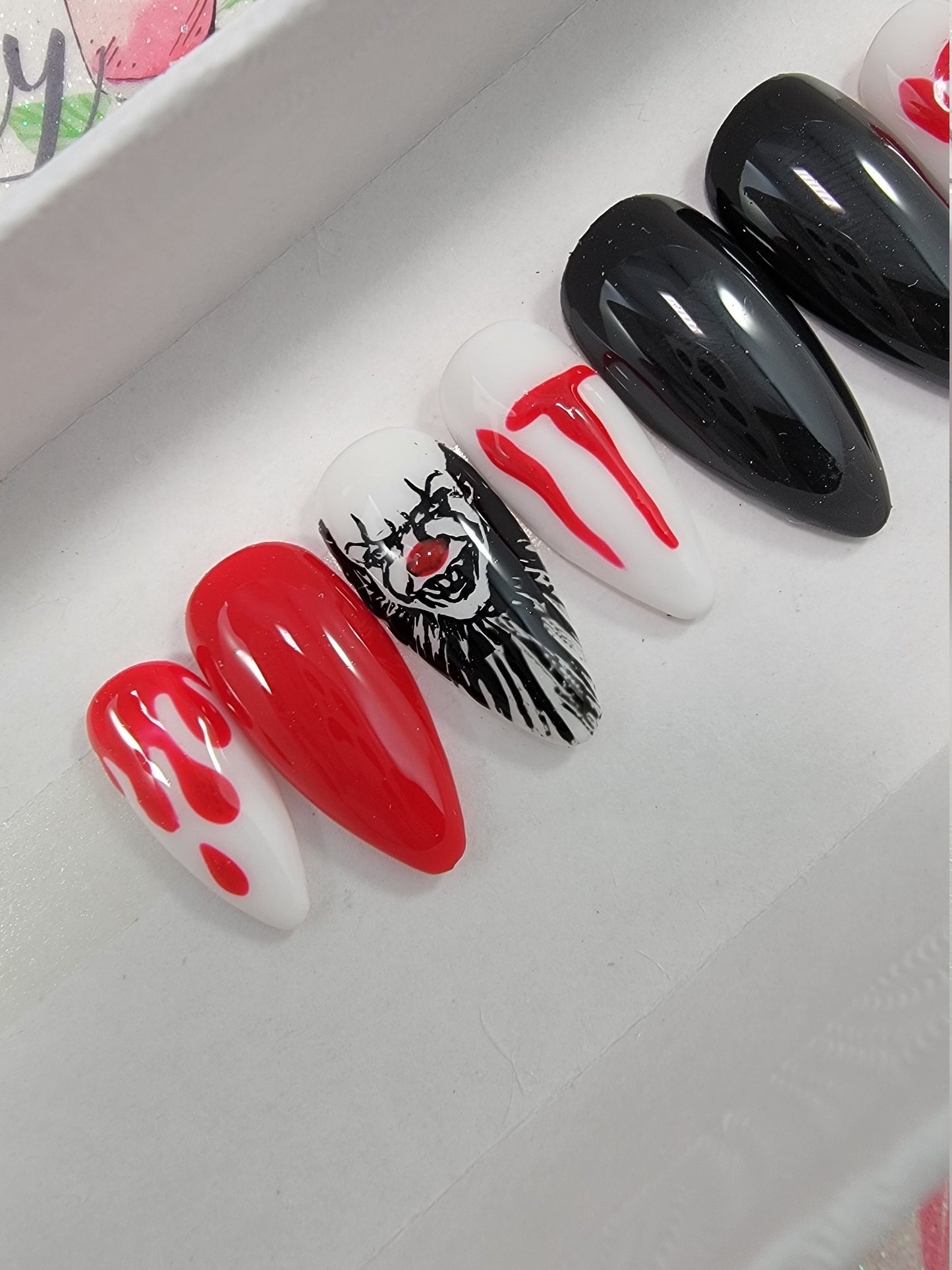 Horror Movie Nails, It, Horror Clown Angry Clown Pennywise...Press On Nails,  False, Fake Nails Glue Ons