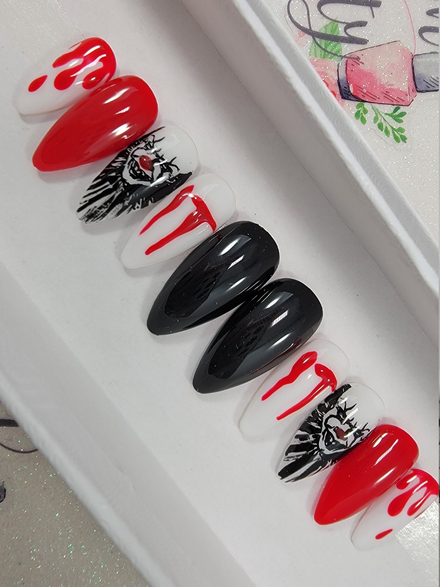 Horror Movie Nails, It, Horror Clown Angry Clown Pennywise...Press On Nails,  False, Fake Nails Glue Ons