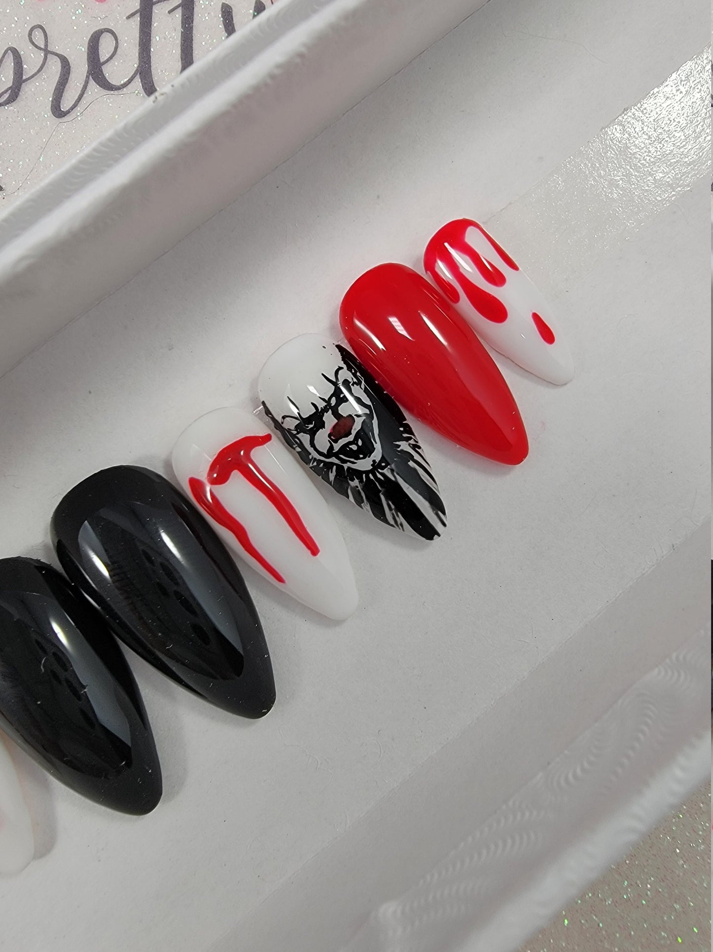 Horror Movie Nails, It, Horror Clown Angry Clown Pennywise...Press On Nails,  False, Fake Nails Glue Ons
