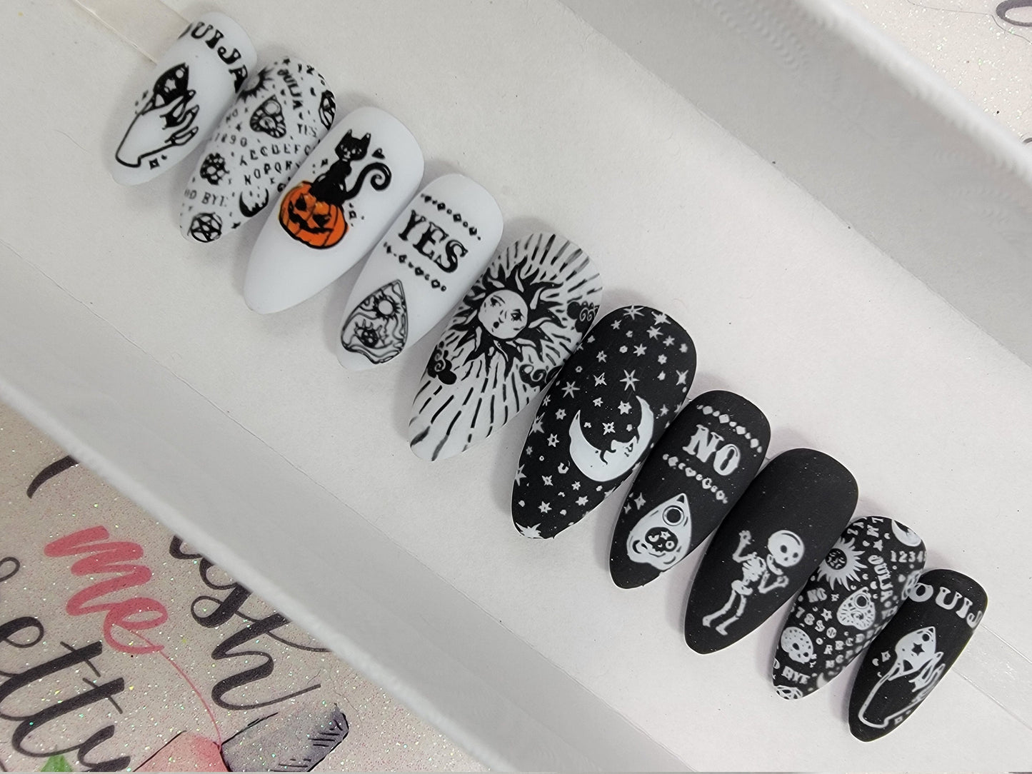 Oiuja, Occult, Witchy Halloween Nails ..Press On Nails,  False, Fake Nails Glue Ons