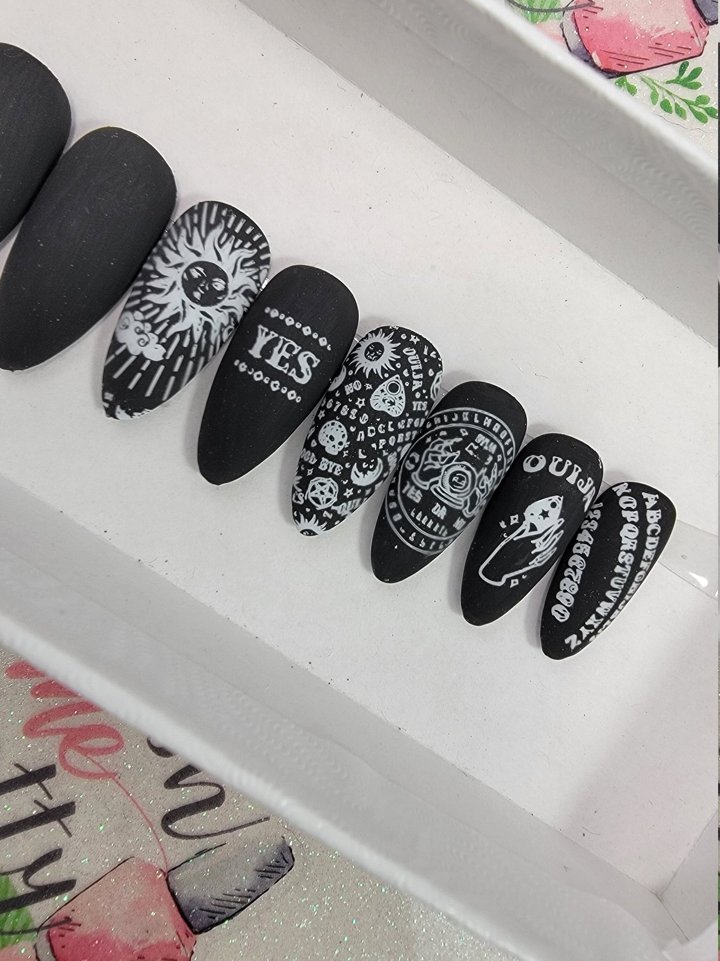 Oiuja, Occult, Witchy Sun Moon Matte Halloween Nails ..Press On Nails,  False, Fake Nails Glue Ons