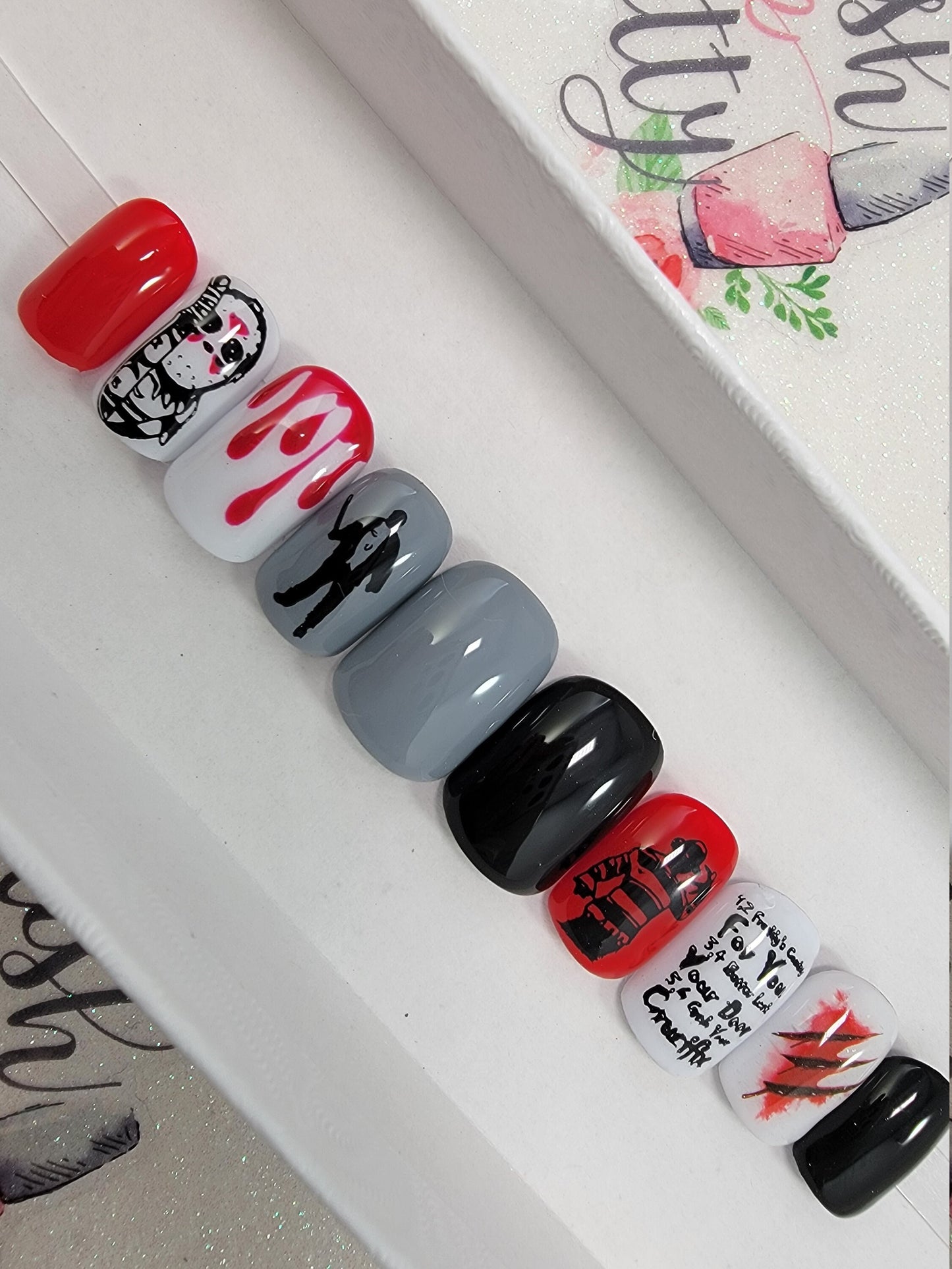Freddy vs Jason Slasher Horror Blood Drips Halloween Nails.Press On Nails,  False, Fake Nails Glue Ons