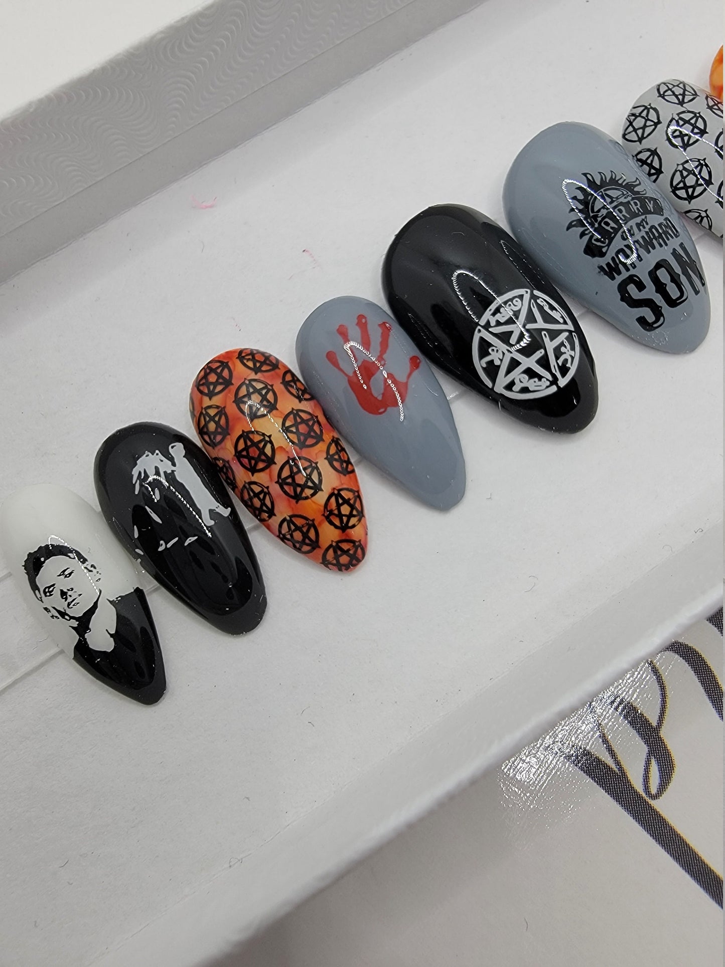 Supernatural - Dean and Sam, Moose and Squirrel, Winchester Bros Castiel Press On Nails,  False, Fake Nails Glue Ons