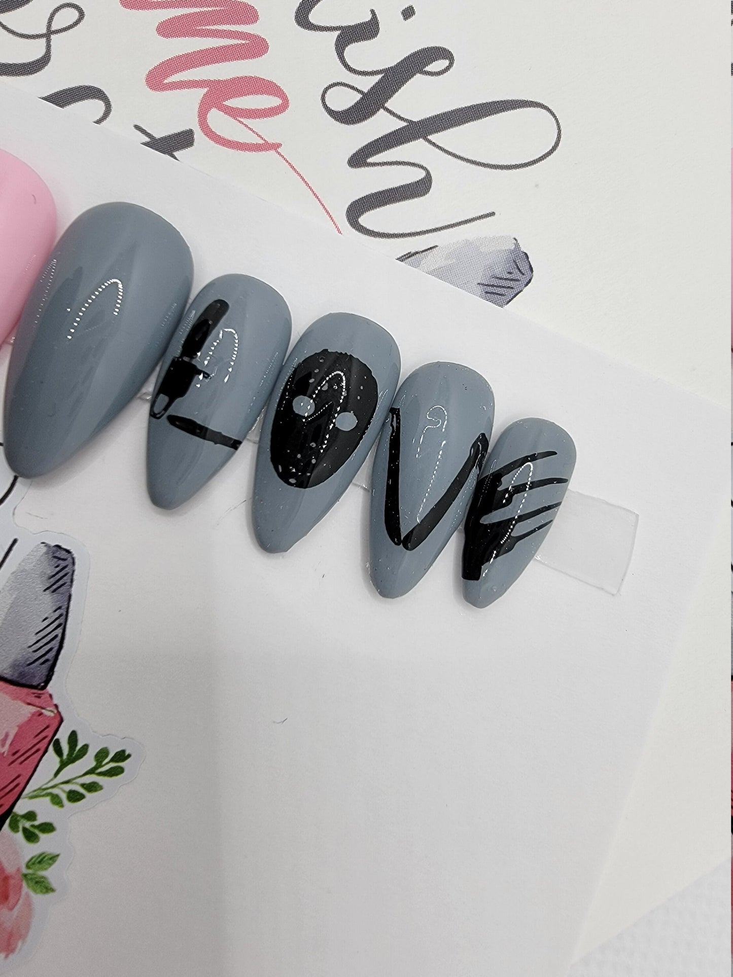 Sweet Horror Nails... Knives, Axes, Machetes...LOVE Nails Stamped Nails Press On Nails,  False, Fake Nails Glue Ons