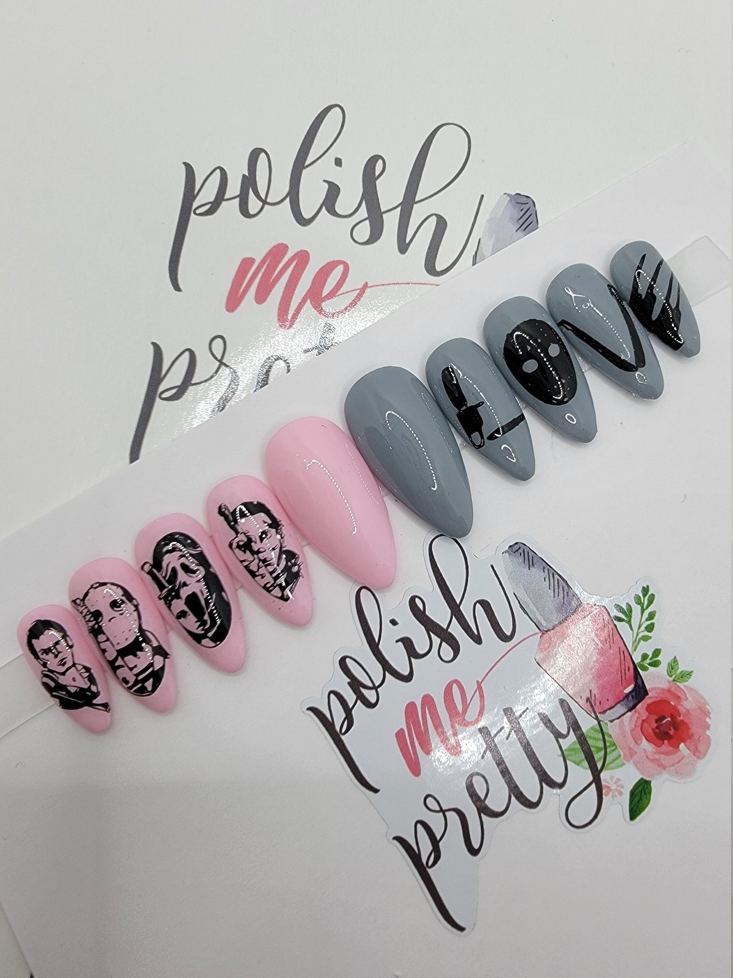 Sweet Horror Nails... Knives, Axes, Machetes...LOVE Nails Stamped Nails Press On Nails,  False, Fake Nails Glue Ons