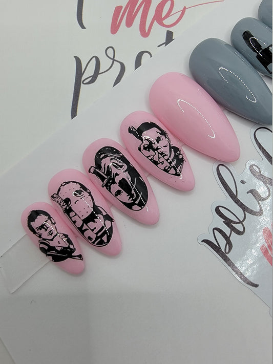 Sweet Horror Nails... Knives, Axes, Machetes...LOVE Nails Stamped Nails Press On Nails,  False, Fake Nails Glue Ons