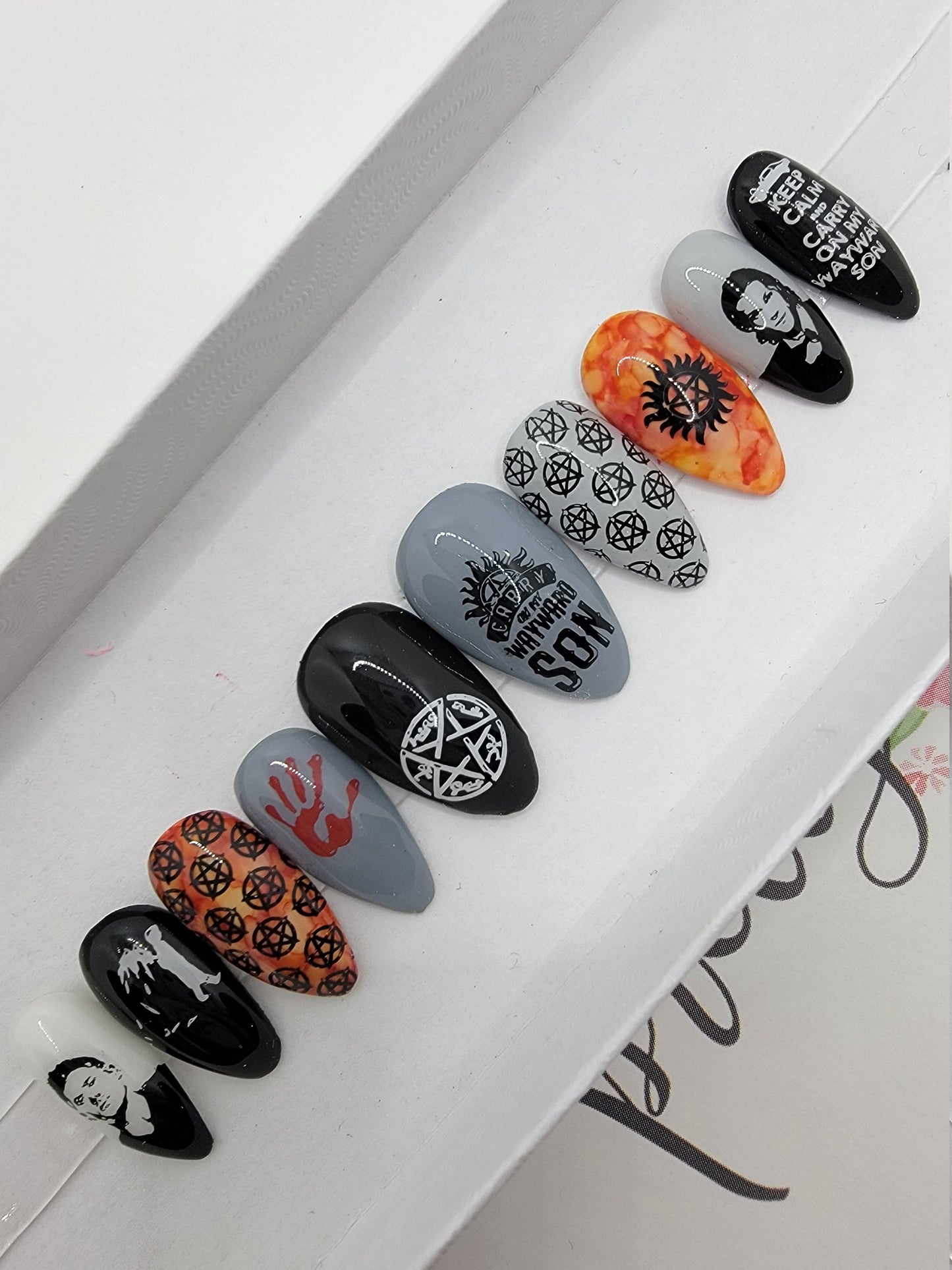 Supernatural - Dean and Sam, Moose and Squirrel, Winchester Bros Castiel Press On Nails,  False, Fake Nails Glue Ons