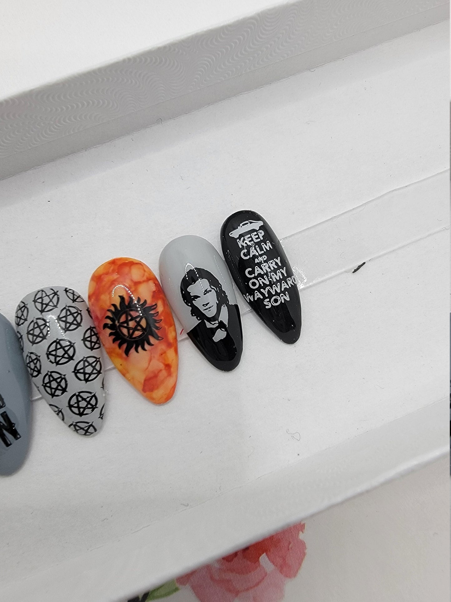 Supernatural - Dean and Sam, Moose and Squirrel, Winchester Bros Castiel Press On Nails,  False, Fake Nails Glue Ons