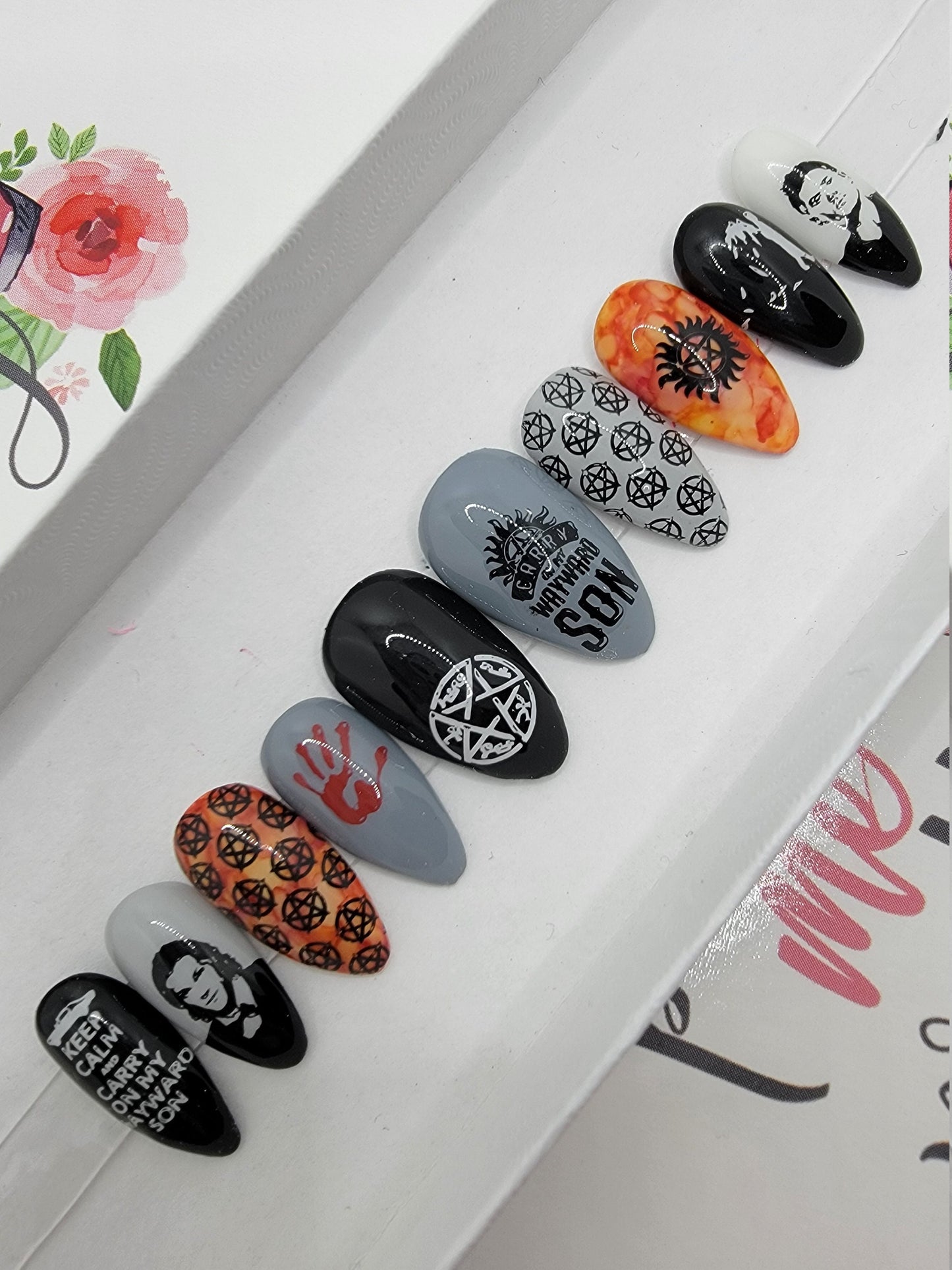Supernatural - Dean and Sam, Moose and Squirrel, Winchester Bros Castiel Press On Nails,  False, Fake Nails Glue Ons