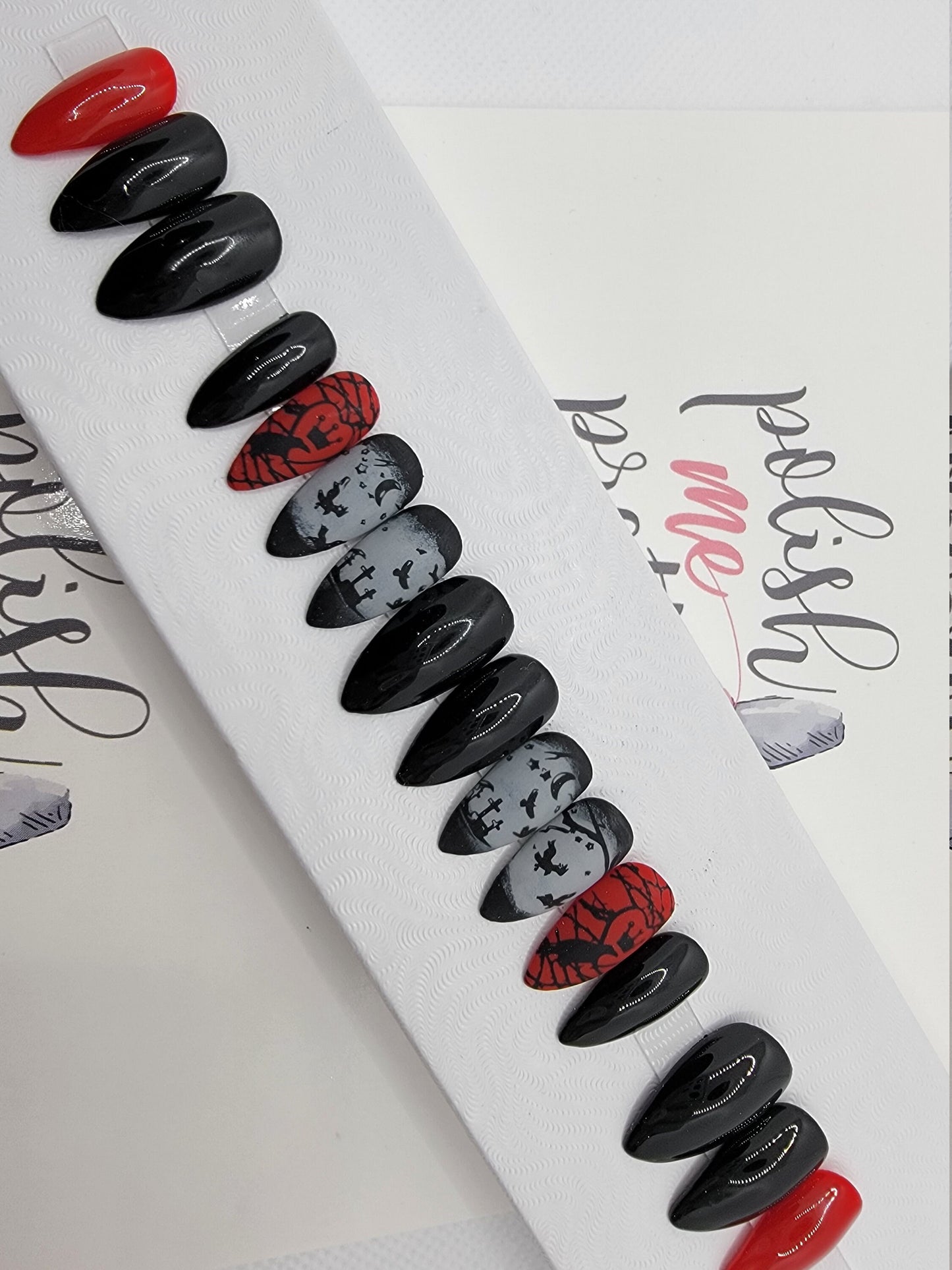 Gothic Raven Crown Nails Glossy and Matte Crows, Graveyard, Horror Stamped Nails Press On Nails,  False, Fake Nails Glue Ons
