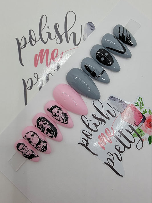 Sweet Horror Nails... Knives, Axes, Machetes...LOVE Nails Stamped Nails Press On Nails,  False, Fake Nails Glue Ons