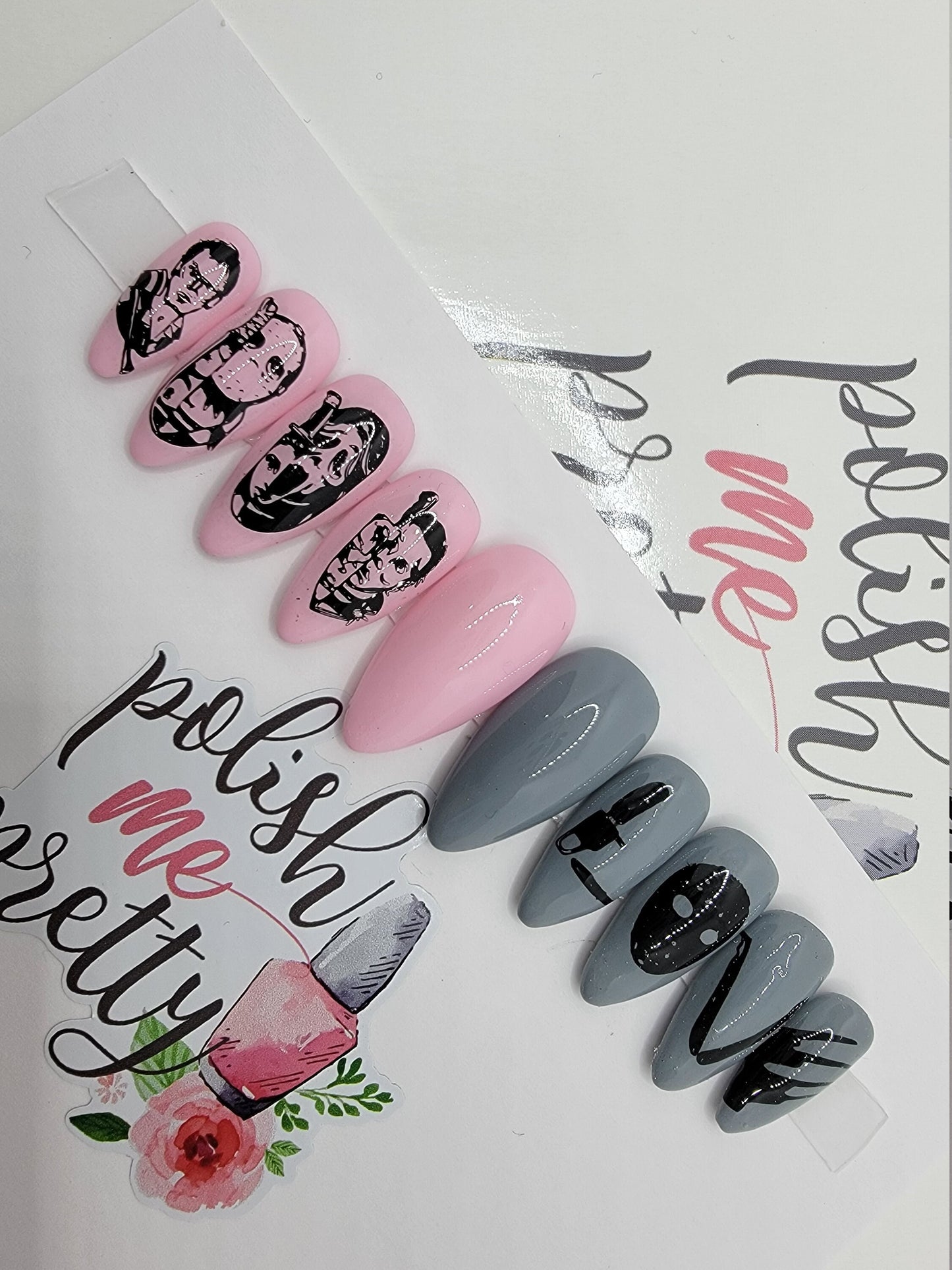 Sweet Horror Nails... Knives, Axes, Machetes...LOVE Nails Stamped Nails Press On Nails,  False, Fake Nails Glue Ons