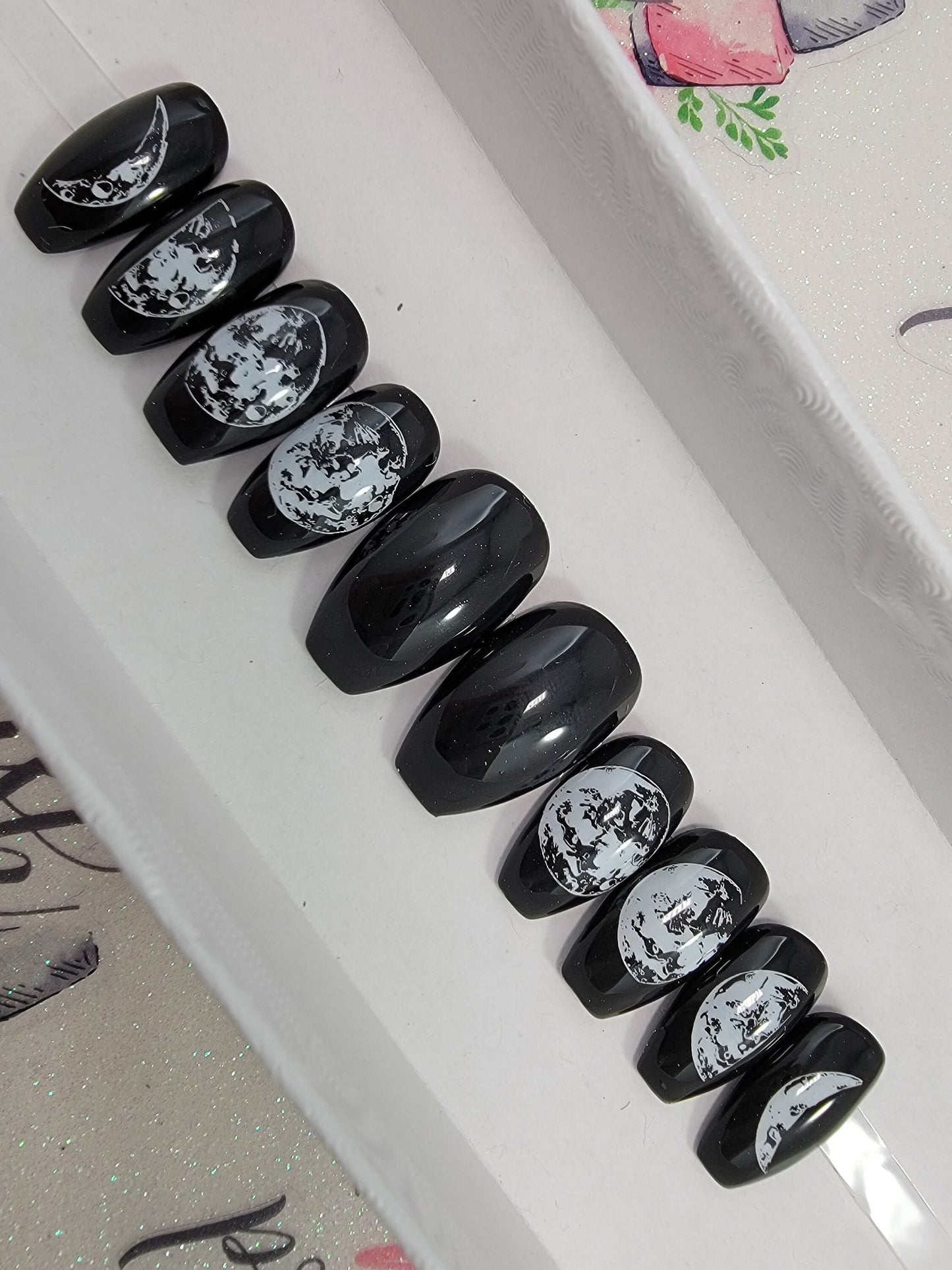 Moon Phases Nails...Witchy, Halloween, Waxing and Waning Witchcraft Press On Nails,  False, Fake Nails Glue Ons