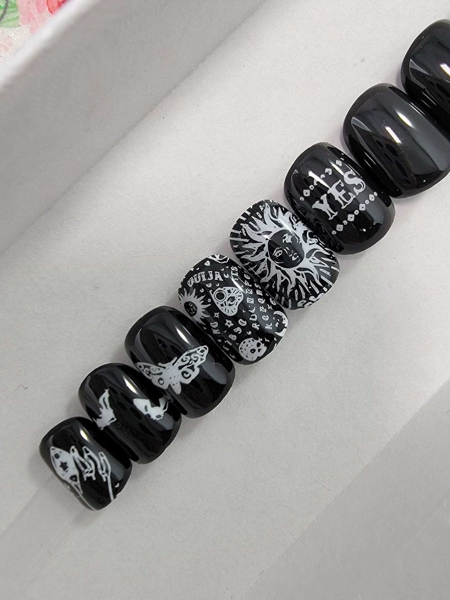 Oiuja, Occult, Witchy Sun Moon Moth Gray and BlackMatte Halloween Nails ..Press On Nails,  False, Fake Nails Glue Ons