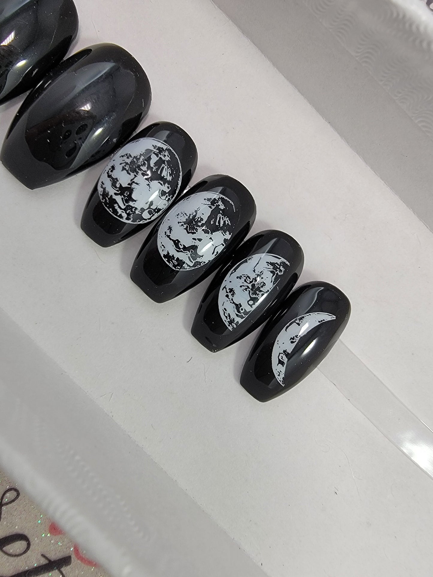 Moon Phases Nails...Witchy, Halloween, Waxing and Waning Witchcraft Press On Nails,  False, Fake Nails Glue Ons