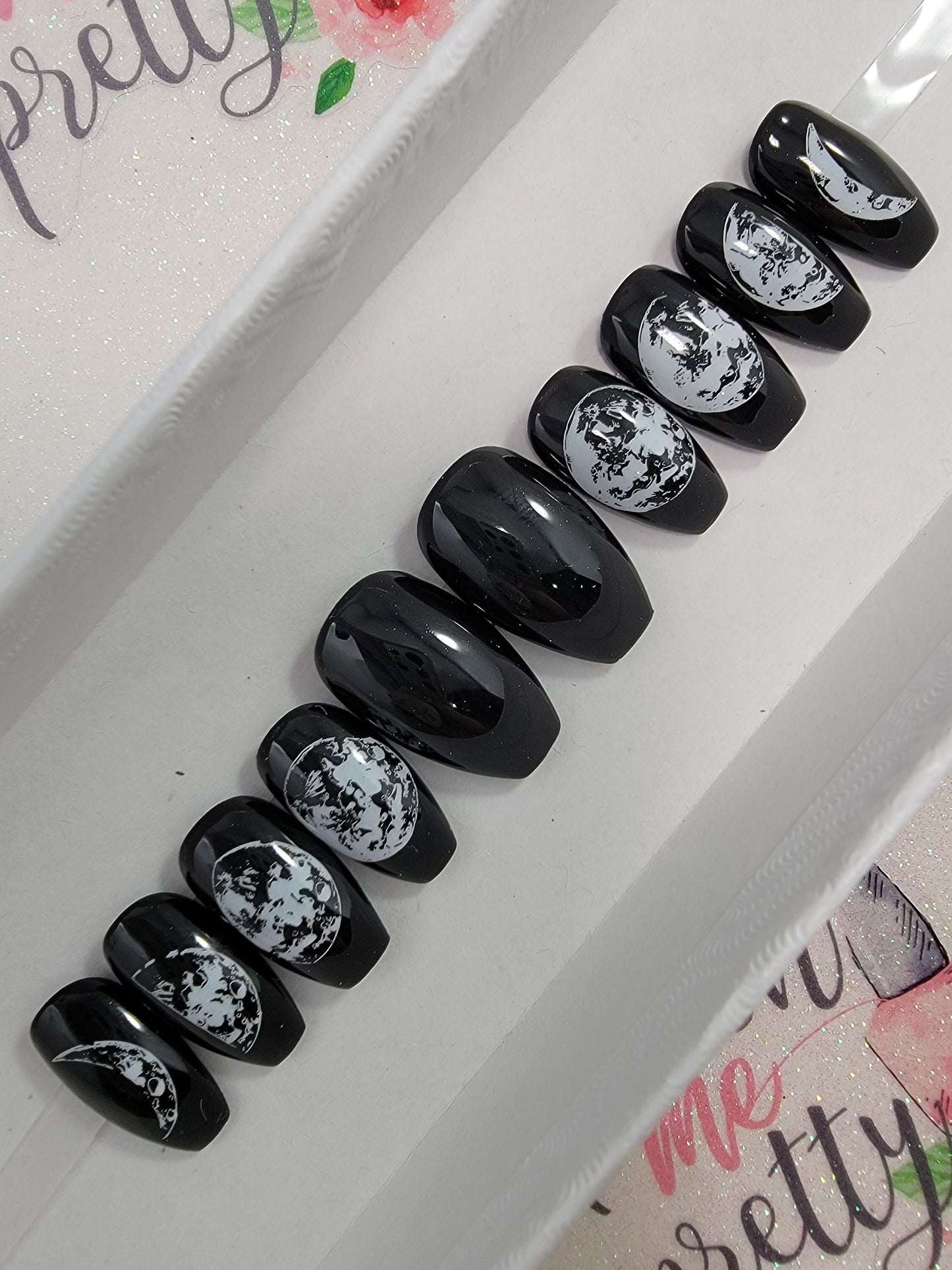 Moon Phases Nails...Witchy, Halloween, Waxing and Waning Witchcraft Press On Nails,  False, Fake Nails Glue Ons