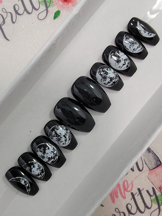 Moon Phases Nails...Witchy, Halloween, Waxing and Waning Witchcraft Press On Nails,  False, Fake Nails Glue Ons