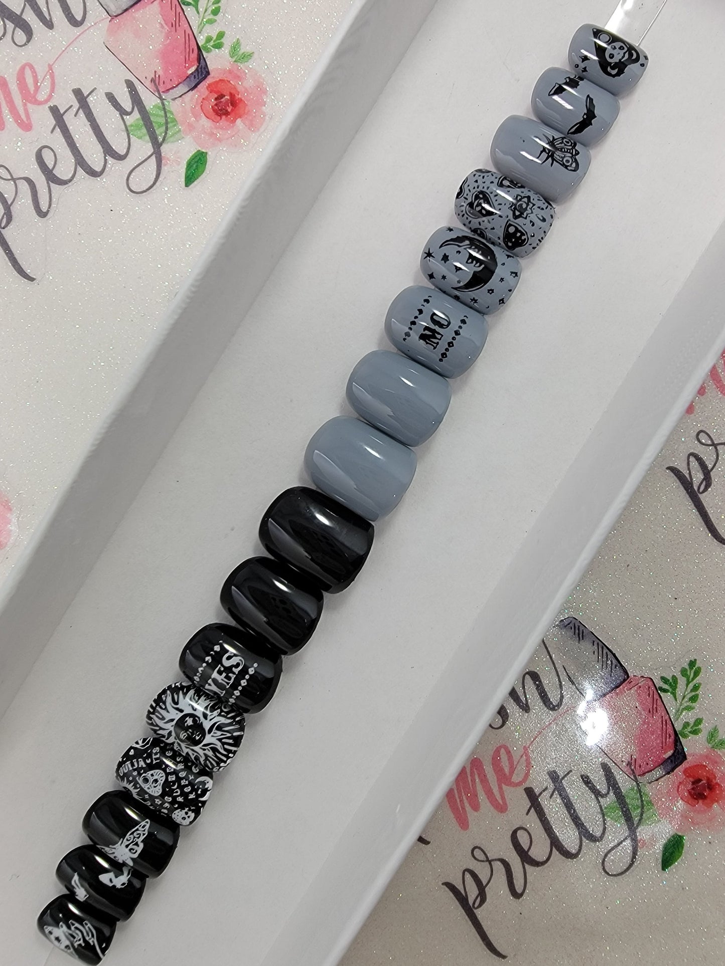 Oiuja, Occult, Witchy Sun Moon Moth Gray and BlackMatte Halloween Nails ..Press On Nails,  False, Fake Nails Glue Ons