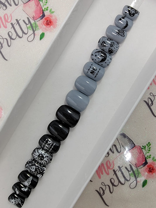 Oiuja, Occult, Witchy Sun Moon Moth Gray and BlackMatte Halloween Nails ..Press On Nails,  False, Fake Nails Glue Ons