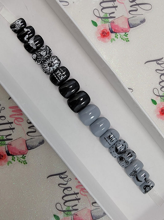 Oiuja, Occult, Witchy Sun Moon Moth Gray and BlackMatte Halloween Nails ..Press On Nails,  False, Fake Nails Glue Ons