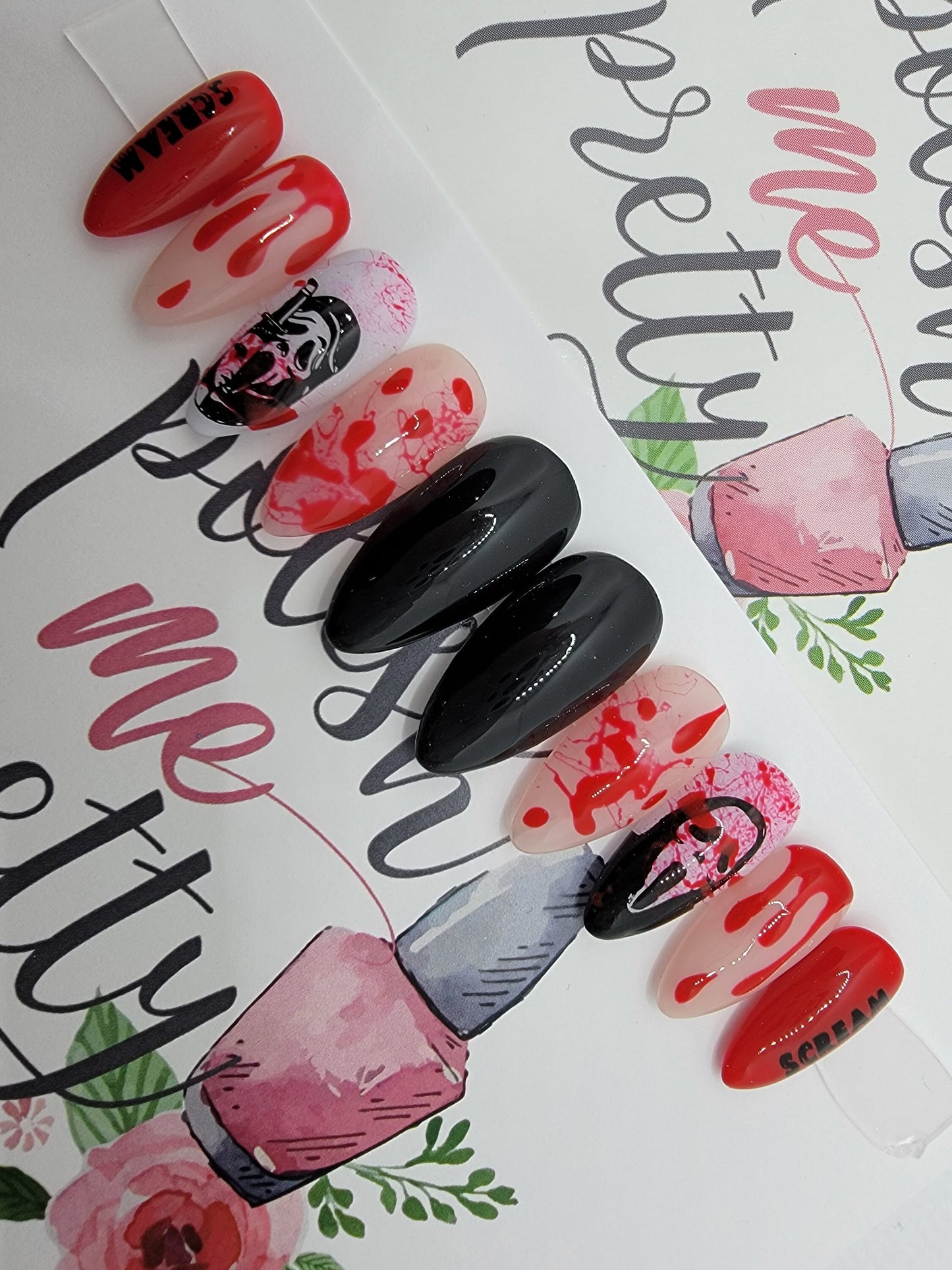 Horror Movie Series, Ghost, Mask, Scream Blood Drips and Splatter...Press On Nails,  False, Fake Nails Glue Ons