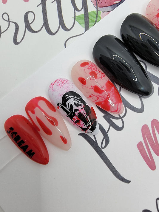 Horror Movie Series, Ghost, Mask, Scream Blood Drips and Splatter...Press On Nails,  False, Fake Nails Glue Ons