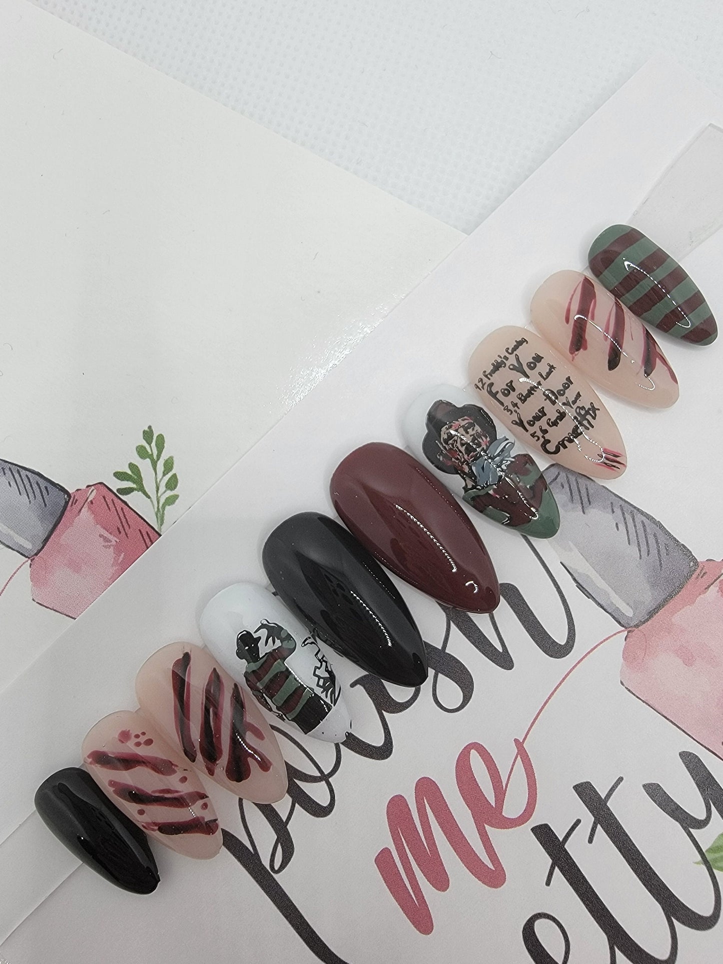 Horror Movie Nails, Freddy...Slasher, Blood, One Two...Press On Nails,  False, Fake Nails Glue Ons