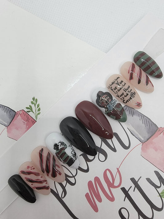 Horror Movie Nails, Freddy...Slasher, Blood, One Two...Press On Nails,  False, Fake Nails Glue Ons
