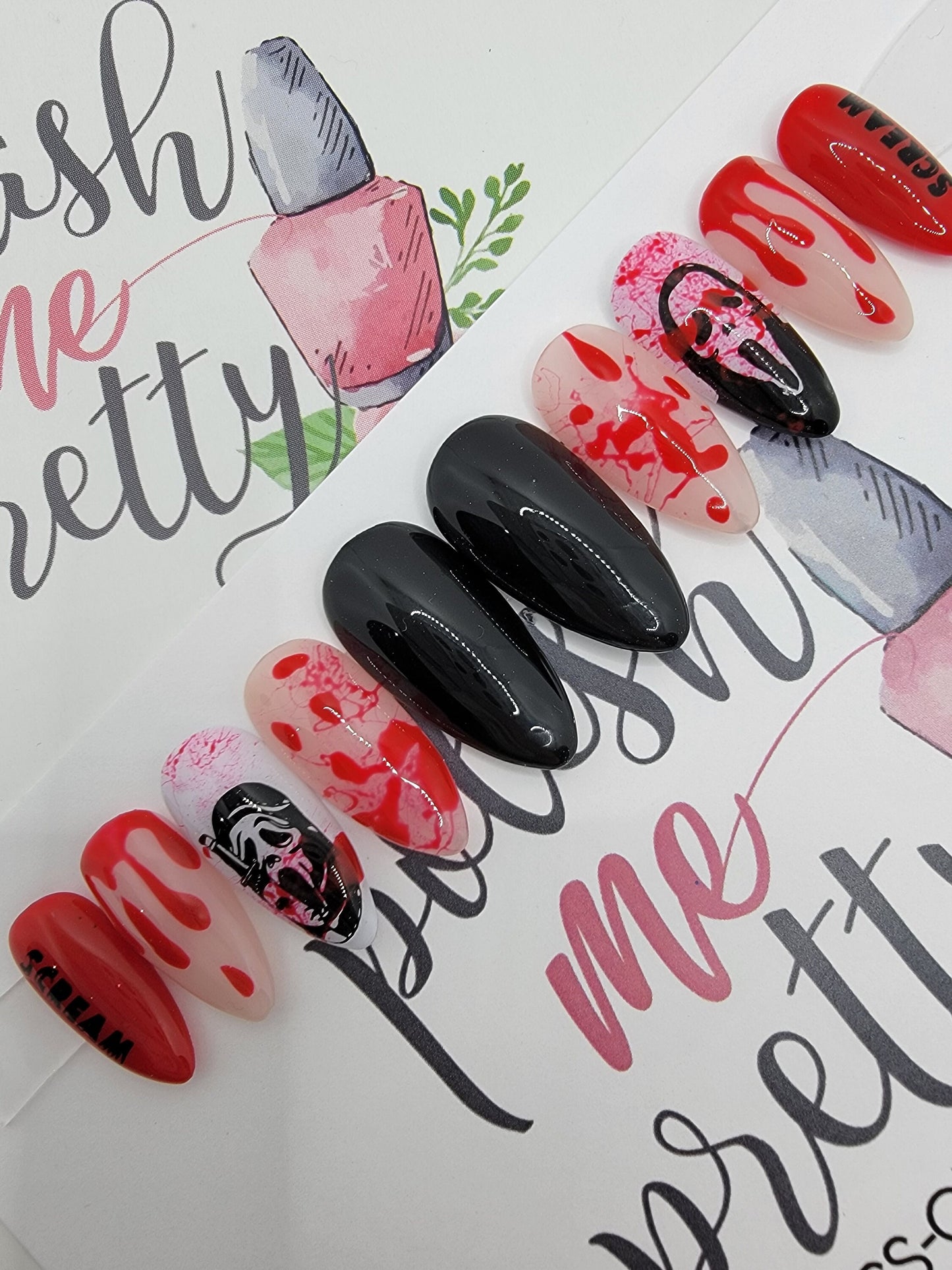Horror Movie Series, Ghost, Mask, Scream Blood Drips and Splatter...Press On Nails,  False, Fake Nails Glue Ons