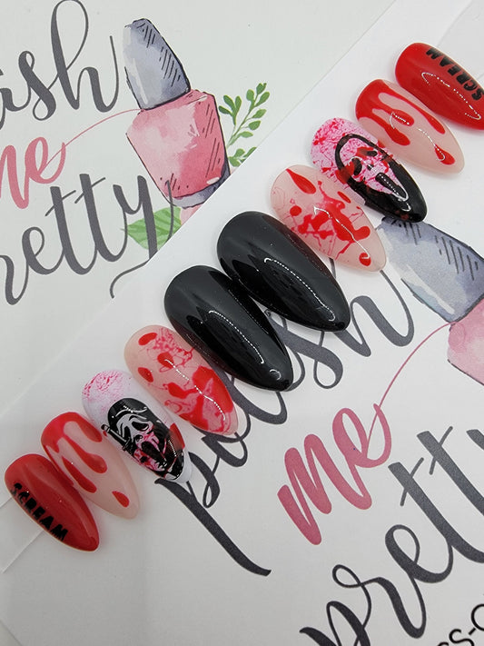 Horror Movie Series, Ghost, Mask, Scream Blood Drips and Splatter...Press On Nails,  False, Fake Nails Glue Ons