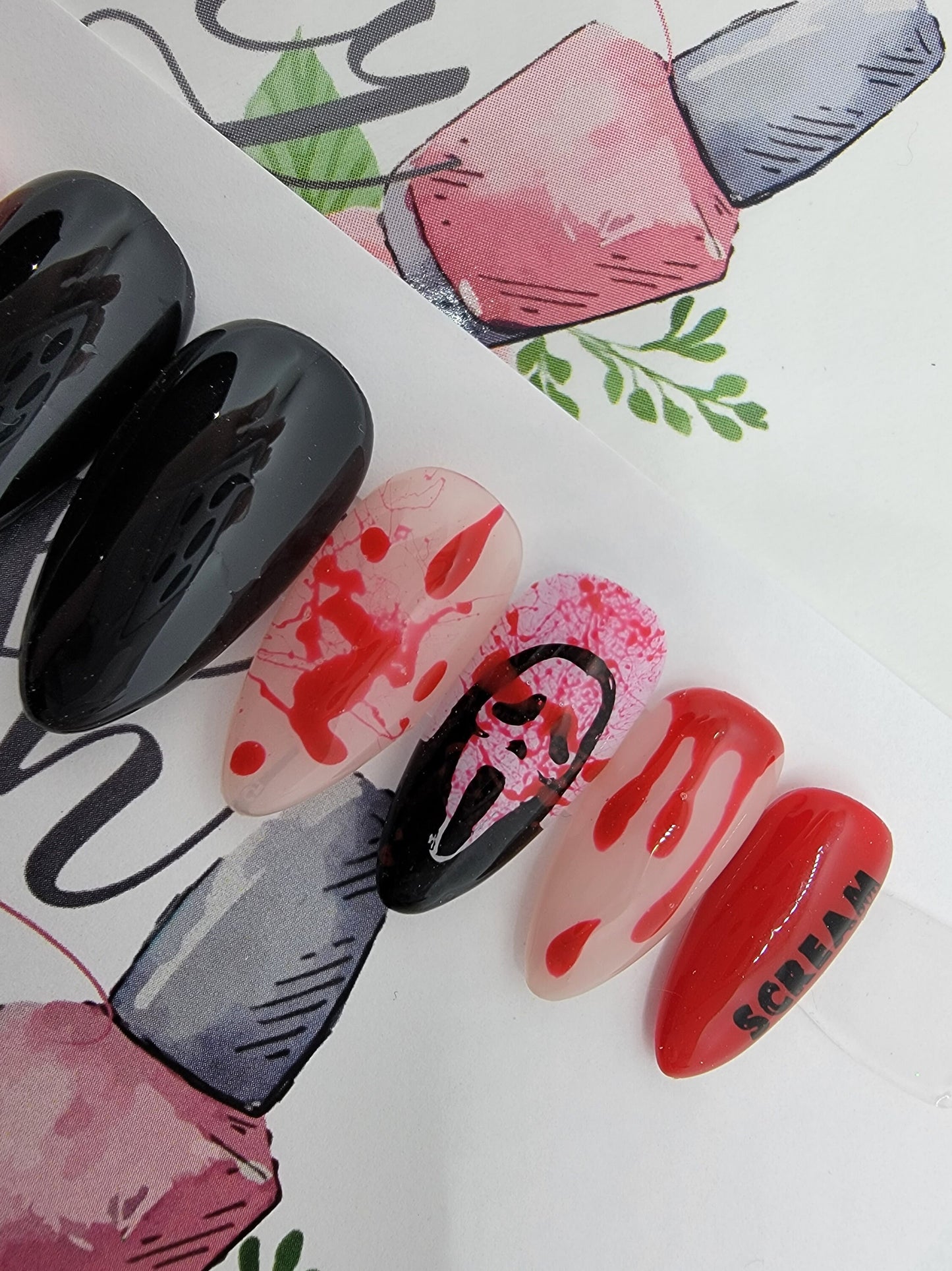 Horror Movie Series, Ghost, Mask, Scream Blood Drips and Splatter...Press On Nails,  False, Fake Nails Glue Ons