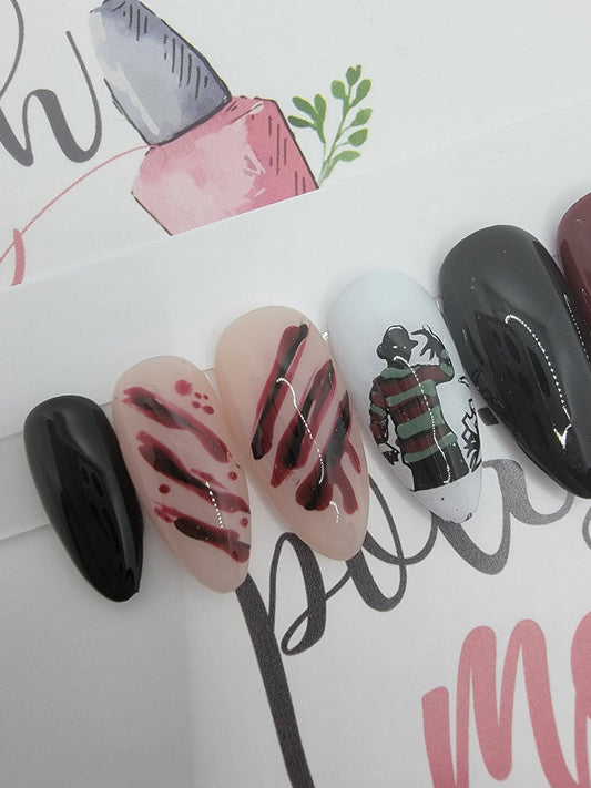 Horror Movie Nails, Freddy...Slasher, Blood, One Two...Press On Nails,  False, Fake Nails Glue Ons