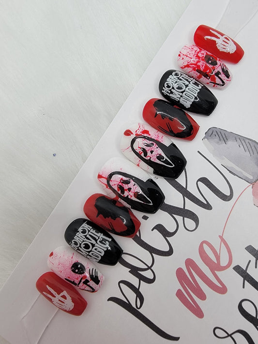 Horror Lovers, Halloween, Friday the 13th, Halloween, Jason, Bloody Press On, False, Fake, Glue On Nails