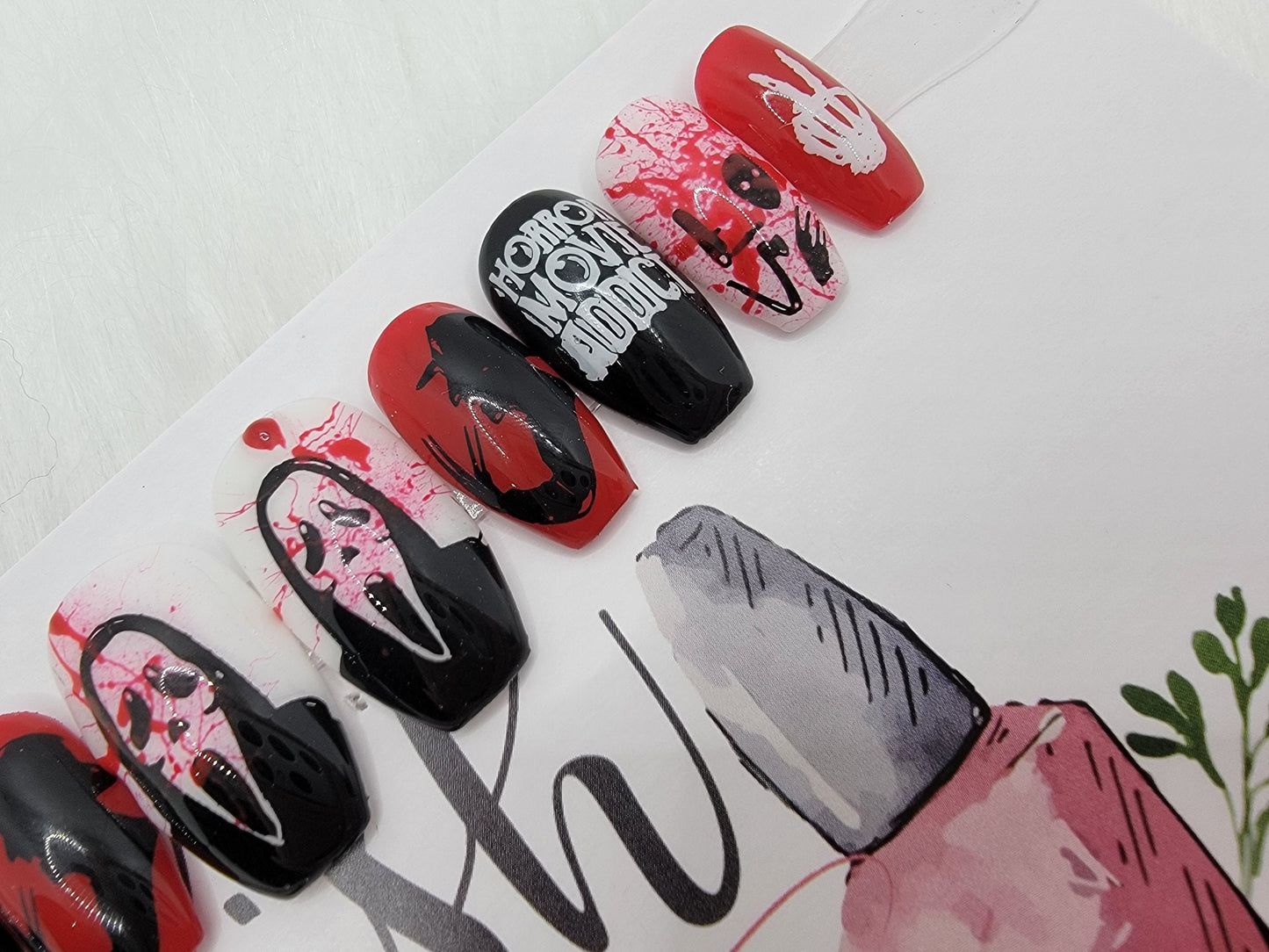 Horror Lovers, Halloween, Friday the 13th, Halloween, Jason, Bloody Press On, False, Fake, Glue On Nails