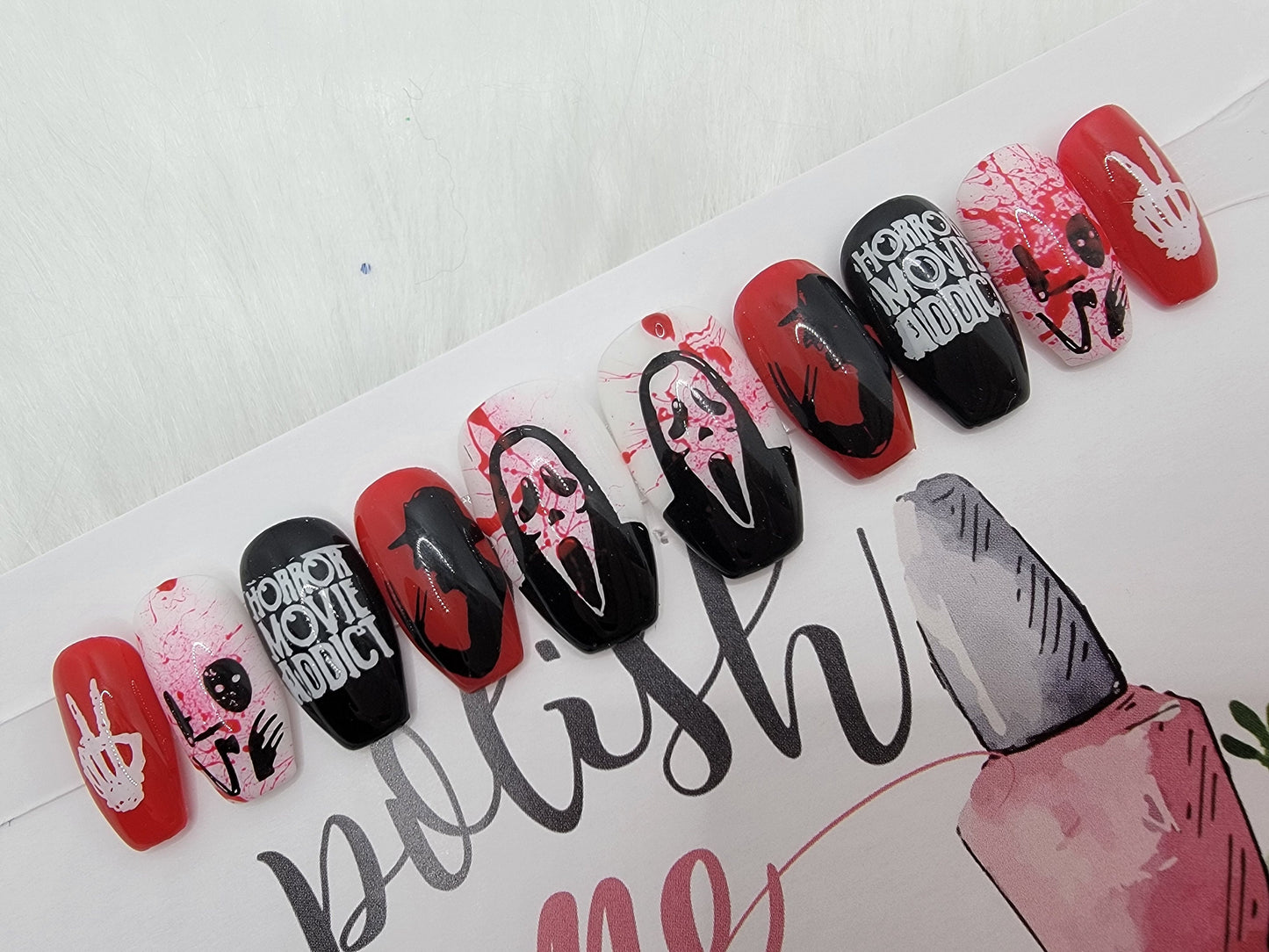 Horror Lovers, Halloween, Friday the 13th, Halloween, Jason, Bloody Press On, False, Fake, Glue On Nails