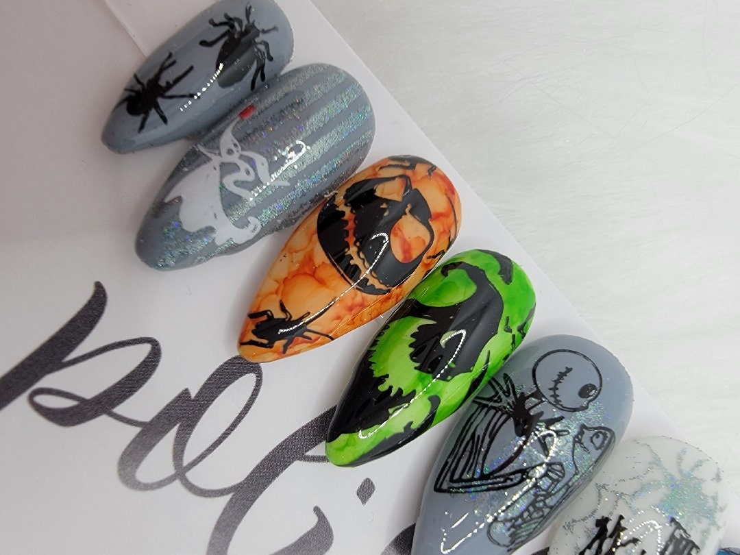 NBC Skeleton and Doll and Friends!...Press On Nails,  False, Fake Nails Glue Ons