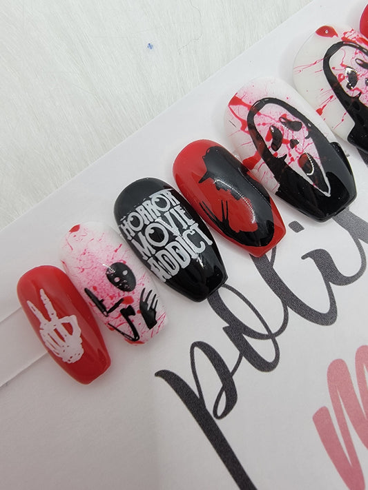 Horror Lovers, Halloween, Friday the 13th, Halloween, Jason, Bloody Press On, False, Fake, Glue On Nails