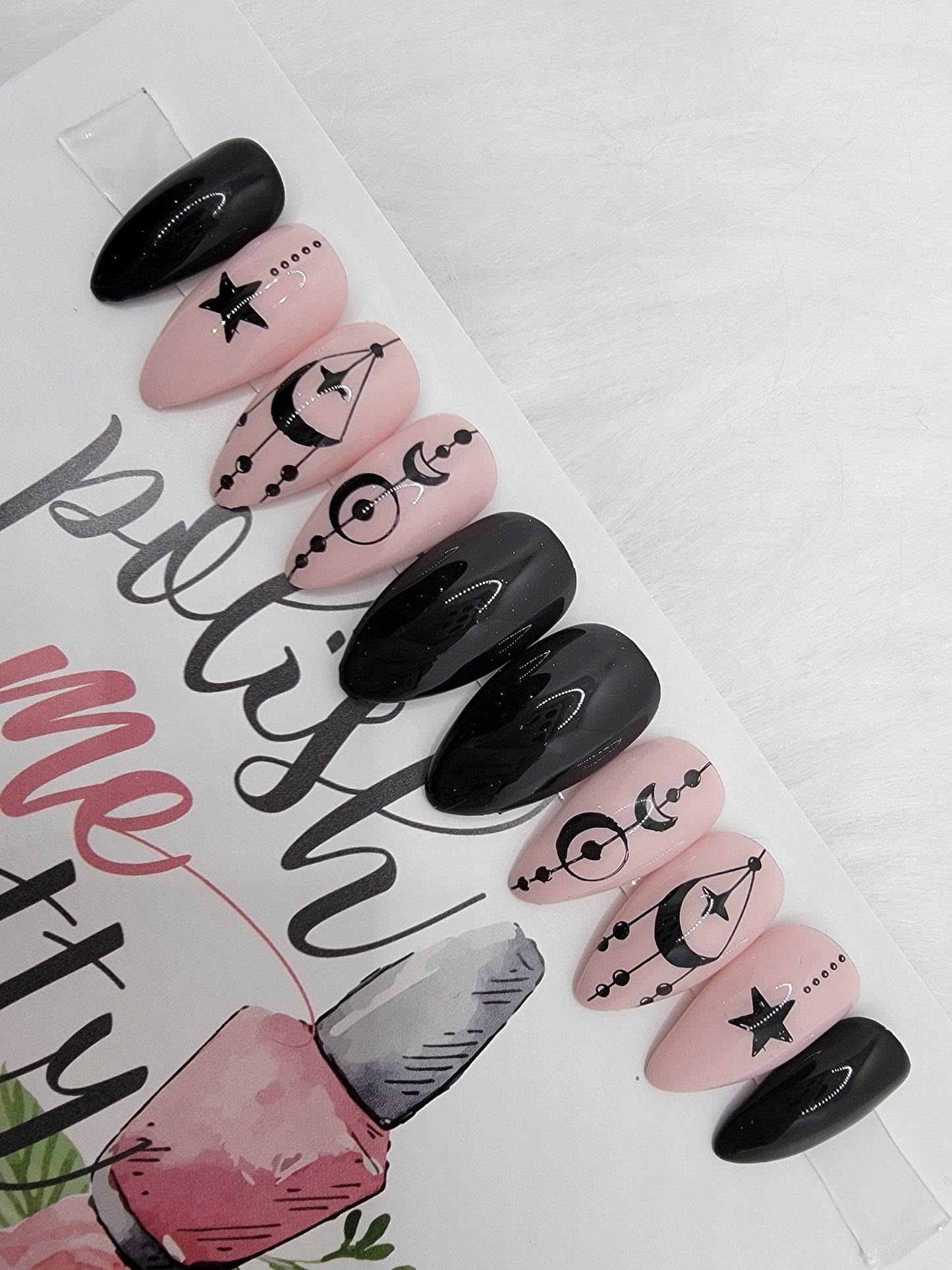 Witchy Vibes, Stars, Moons, Nude and Black Halloween Nails.Press On Nails,  False, Fake Nails Glue Ons