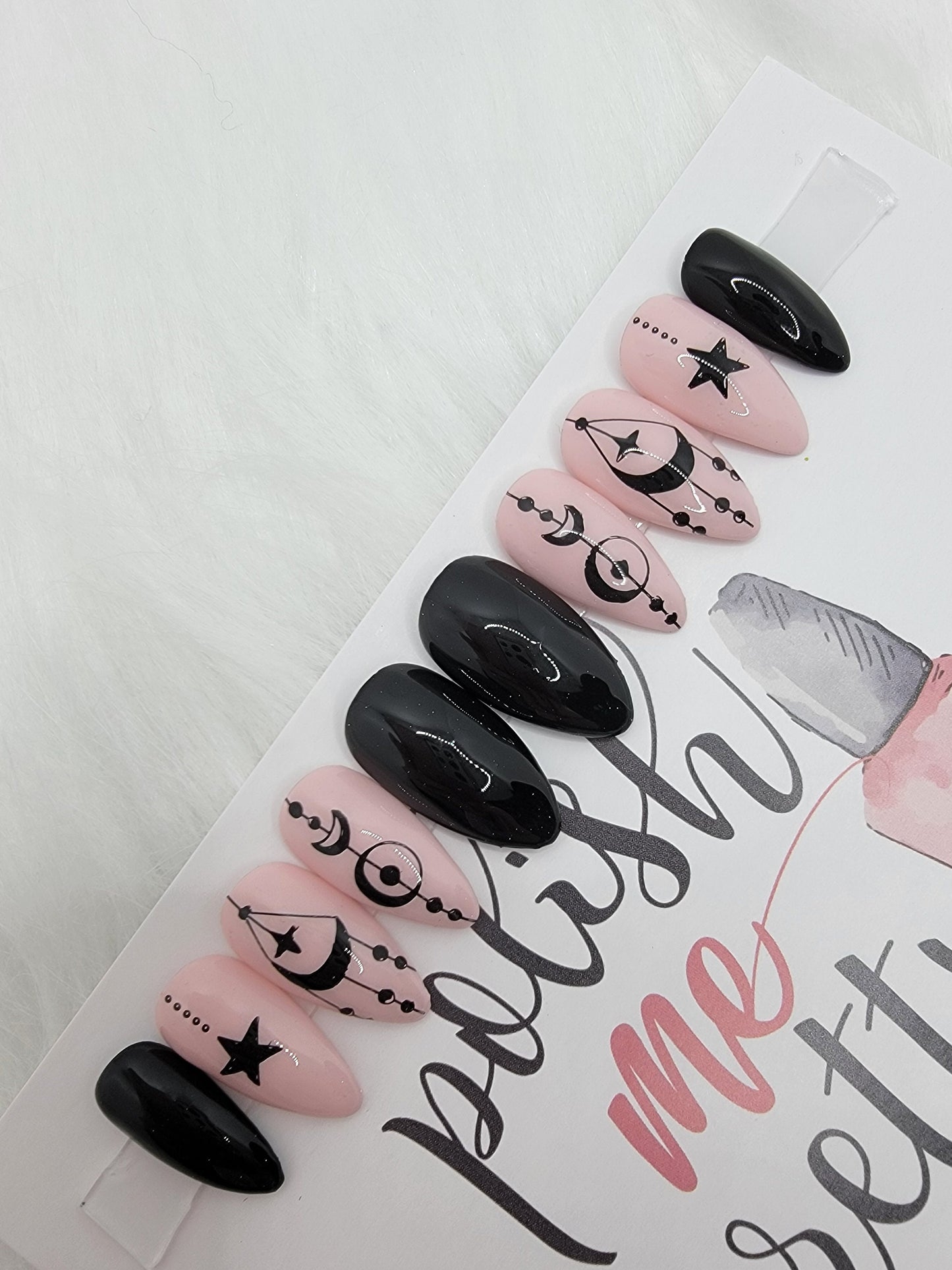 Witchy Vibes, Stars, Moons, Nude and Black Halloween Nails.Press On Nails,  False, Fake Nails Glue Ons