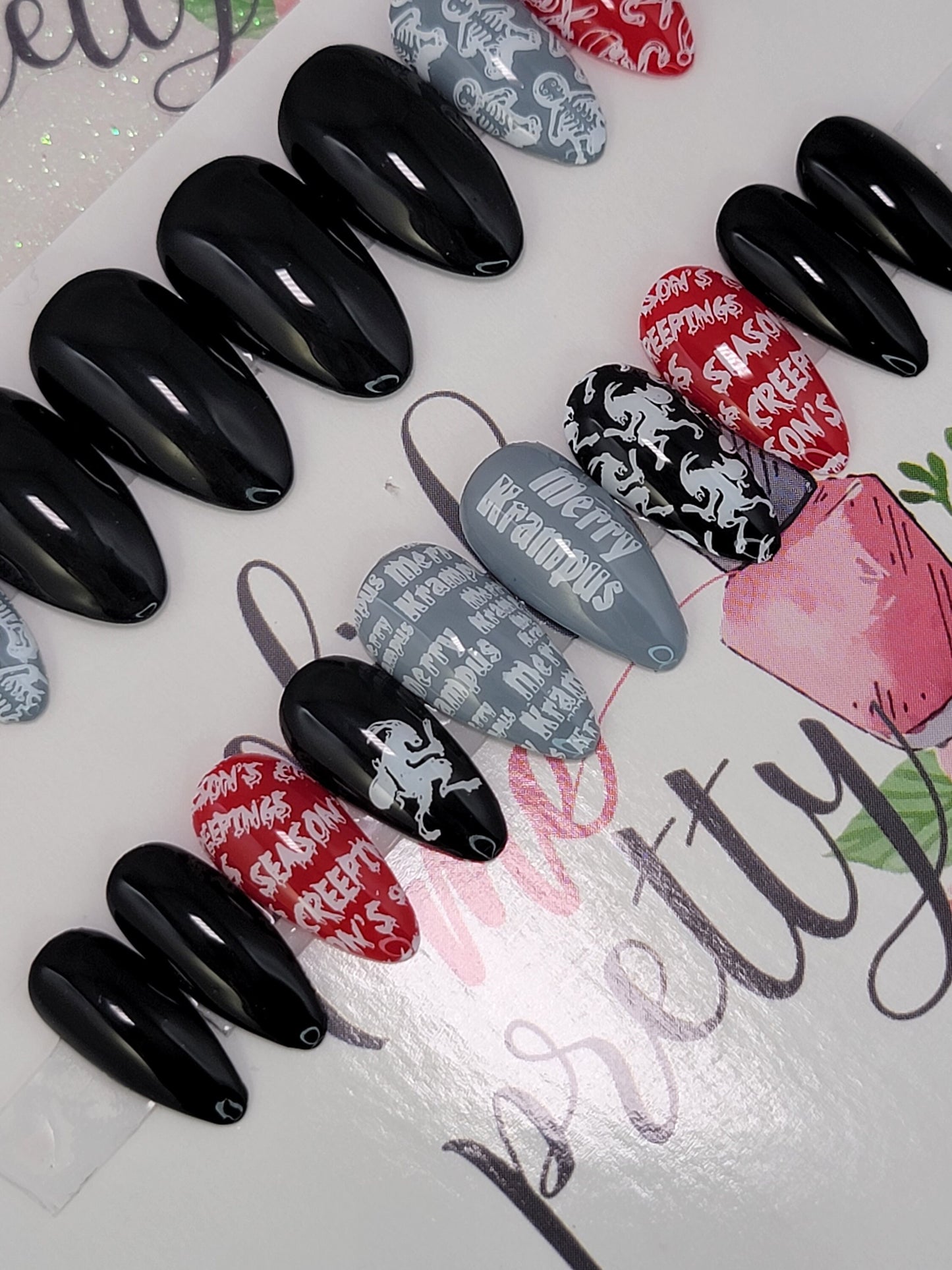 Merry Krampus Evil Christmas GingerDead Creepy Christmas Reindeer Skeleton Press On Nails,  False, Fake Nails Glue Ons