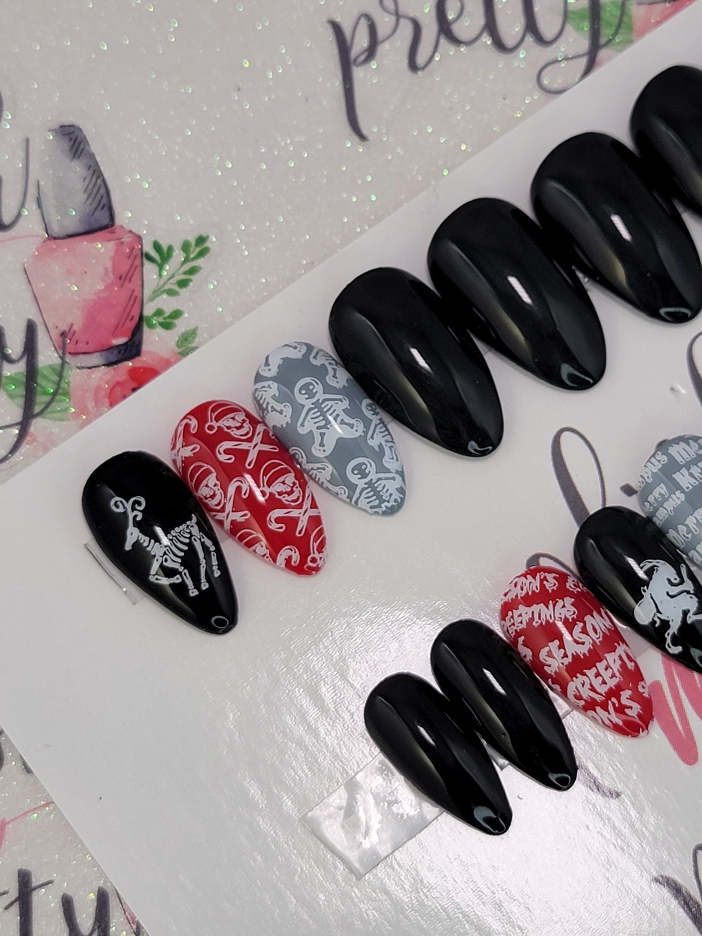 Merry Krampus Evil Christmas GingerDead Creepy Christmas Reindeer Skeleton Press On Nails,  False, Fake Nails Glue Ons
