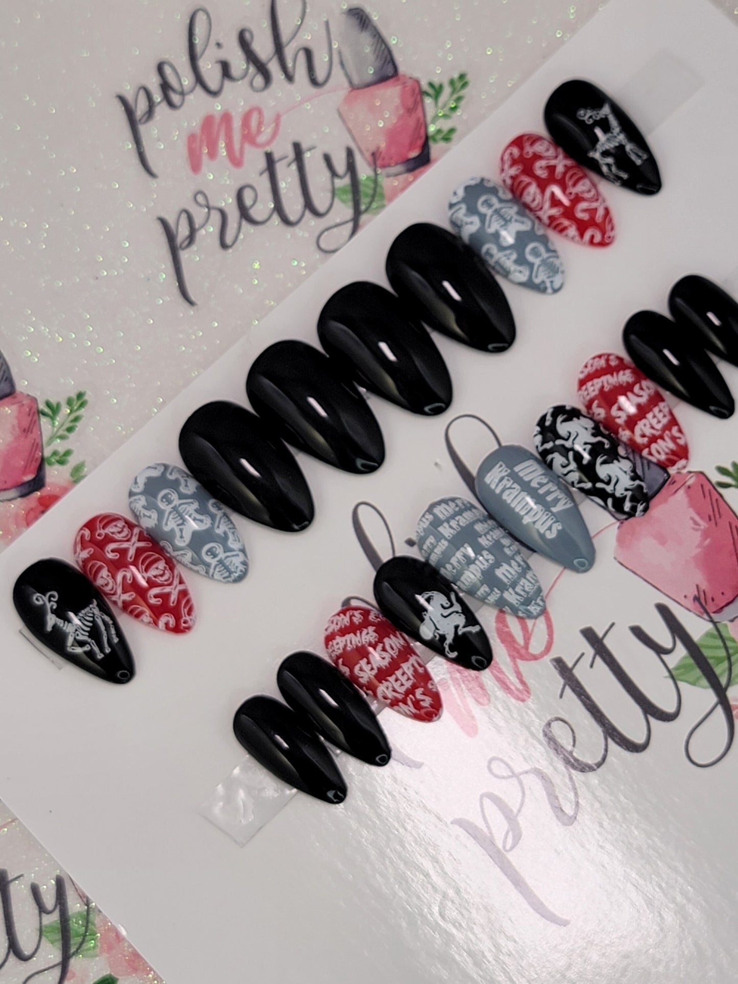 Merry Krampus Evil Christmas GingerDead Creepy Christmas Reindeer Skeleton Press On Nails,  False, Fake Nails Glue Ons