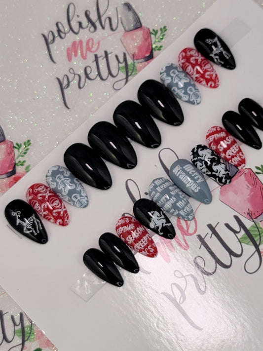 Merry Krampus Evil Christmas GingerDead Creepy Christmas Reindeer Skeleton Press On Nails,  False, Fake Nails Glue Ons