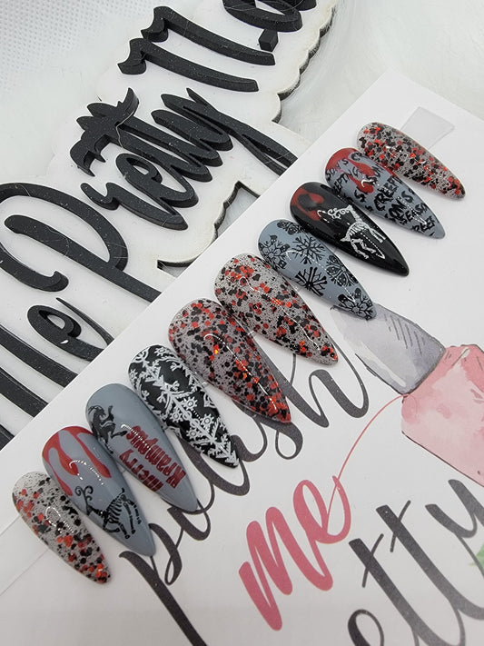 Merry Krampus Evil Christmas Creepy Creepmas Christmas Reindeer Skeleton Bloody Press On Nails,  False, Fake Nails Glue Ons